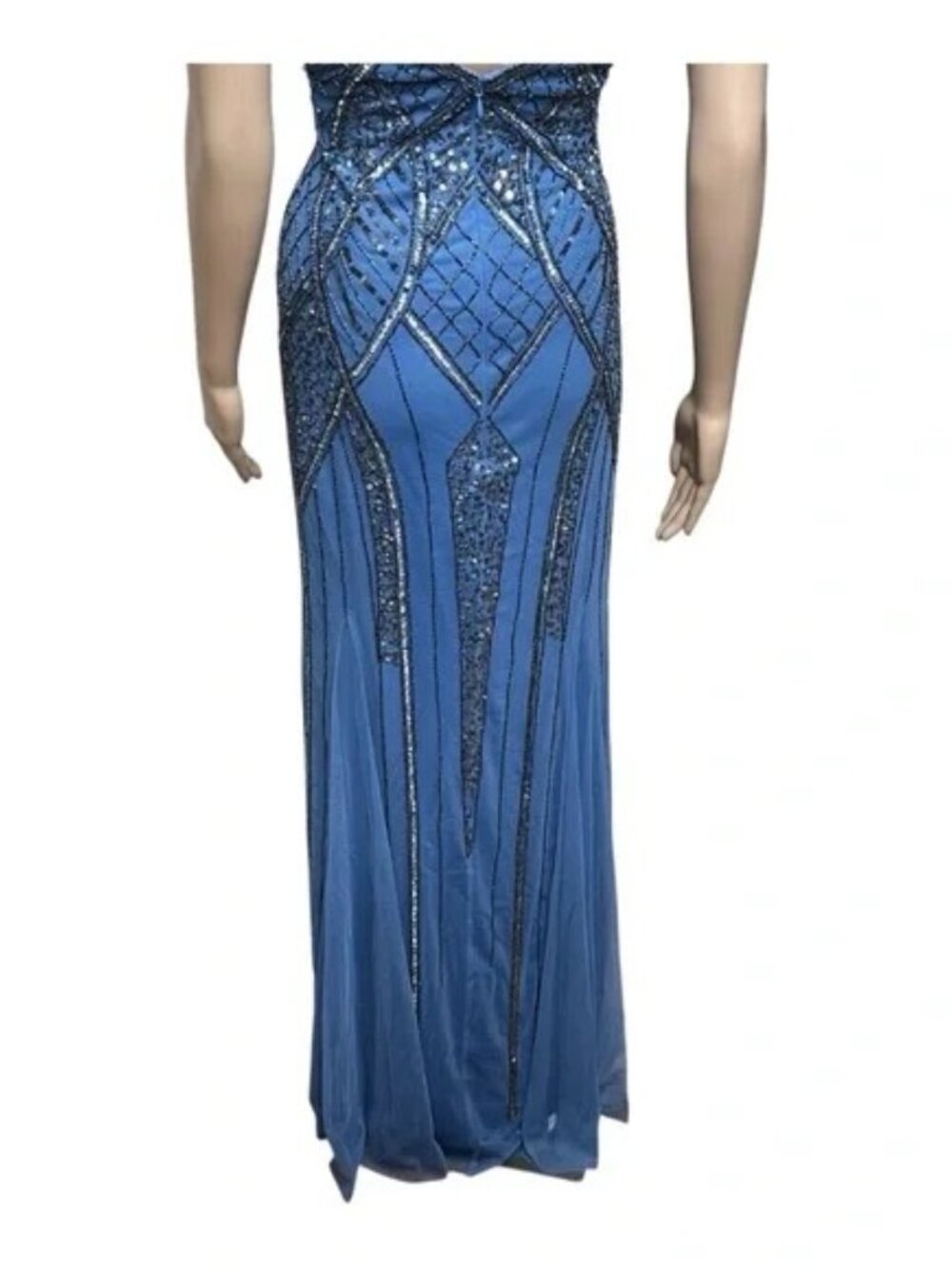 Jump Apparel Blue Beaded Dazzling Sequin Spaghetti Strap Gown Women’s Size 9/10 - Picture 8 of 13